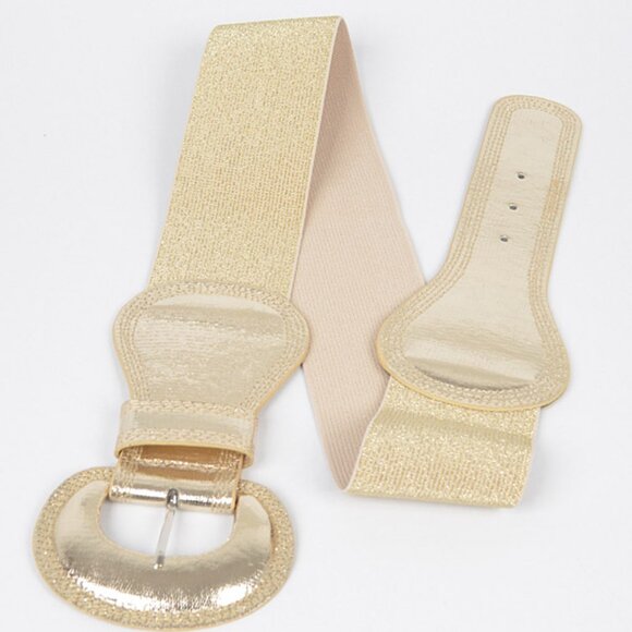 BNWT Plus Size Metallic Gold Elastic Wide Belt Fashion Belt Gold XL Belt - Picture 4 of 4